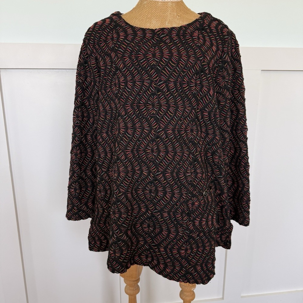 Ali‎ Miles Textured Top LARGE Colorful Geometric Pocket Artsy Embroidered